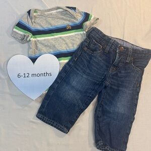 GAP - Striped Baby Short Sleeve Onesie Top and Denim Jeans Set